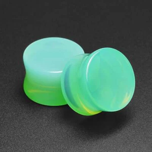 Seafoam Green Opalite Double Flare Concave Plug Glass Ear Gauges Stretchers - Picture 1 of 5