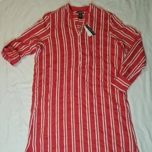 Chelsea & Theodore Sz. XL Long Sleeve Rust/White Stripe Maxi Dress NWT - Picture 1 of 9