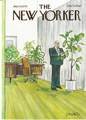 Vtg New Yorker Magazine COVER ONLY January 30 1978 Saxon Man Office Plant Foto 1 de 4