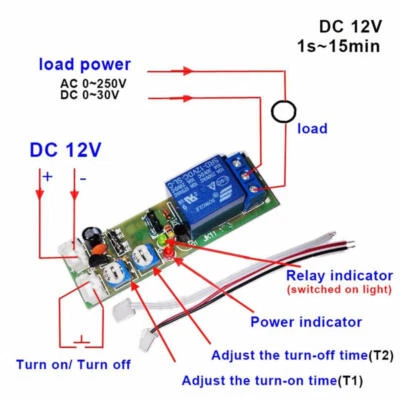 Neu 1/2/3X DC 12V Zeitrelais Timing Timer Delay Relay ON OFF Module 15 min - Bild 1 von 4