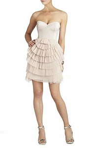 NEW BCBGMAXAZRIA BARE PINK SAS PLEATED STRAPLESS DRESS ORE6O046/M283A SIZE 0 - Foto 1 di 3