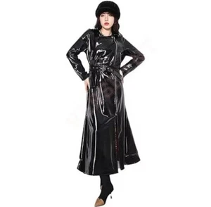 Women PVC Leather Trench Vinyl Shiny Light Weighted Raincoat Stylish Trench Coat - Picture 1 of 6