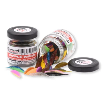 Ripple Gummi Wurm Aroma Forellenköder Forellenteich 35mm oder 50mm Mix im Glas - Bild 1 von 2