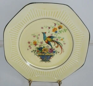 Antique Ivory from Salem 1927 Yellow Bread Plate Floral Bird of Paradise 6 1/8" - Picture 1 of 9
