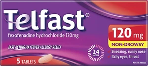 Telfast Hayfever Allergy Relief 120mg, Non-Drowsy, for Sneezing, Runny Nose, ... - Picture 1 of 15