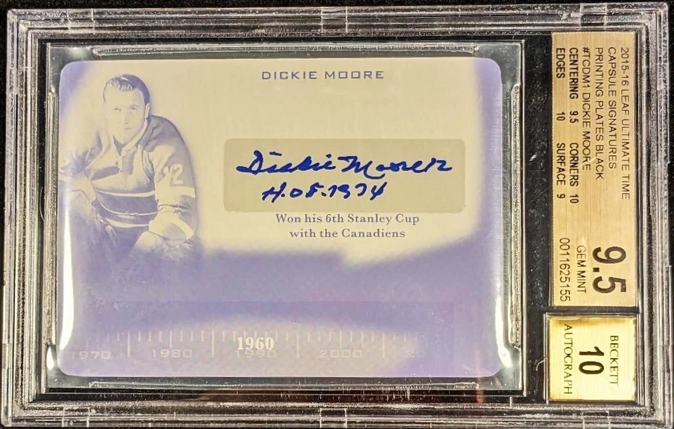 2015 LEAF ULTIMATE HOCKEY -  DICKIE MOORE ULTIMATE TIME CAPSULE SIG. 1/1 - 9.5 - Image 1 of 1