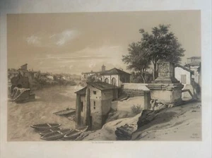 Rom "Gebrochene Brücke" Carl Johann BILLMARK.1852 Tiberin Lithographie - Bild 1 von 7