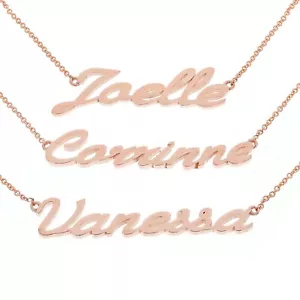 14k Rose Gold Personalized Script Name Plate Pendant Necklace Adj.16-20" Chain - Picture 1 of 8