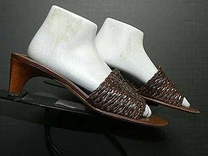 Women's Cole Haan Country Brown Woven Leather Kitten Heel Sandal Sz. 10B MINTY - Picture 1 of 11