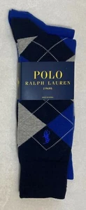 Polo Ralph Lauren Men's 2 Pack Socks Blue/Grey Argyle Solid Royal Blue NWT - Picture 1 of 3