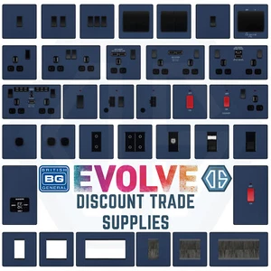 BG Evolve Matt Blue Screwless Switches & Sockets Black Inserts Full Range - Picture 1 of 67