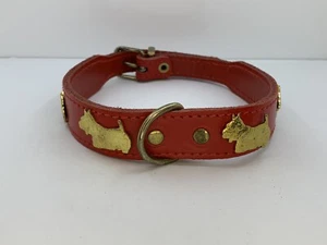 Small Red 16 Inch Long Leather Dog Collar attached brass Appenzell Scottish Dog - Picture 1 of 5