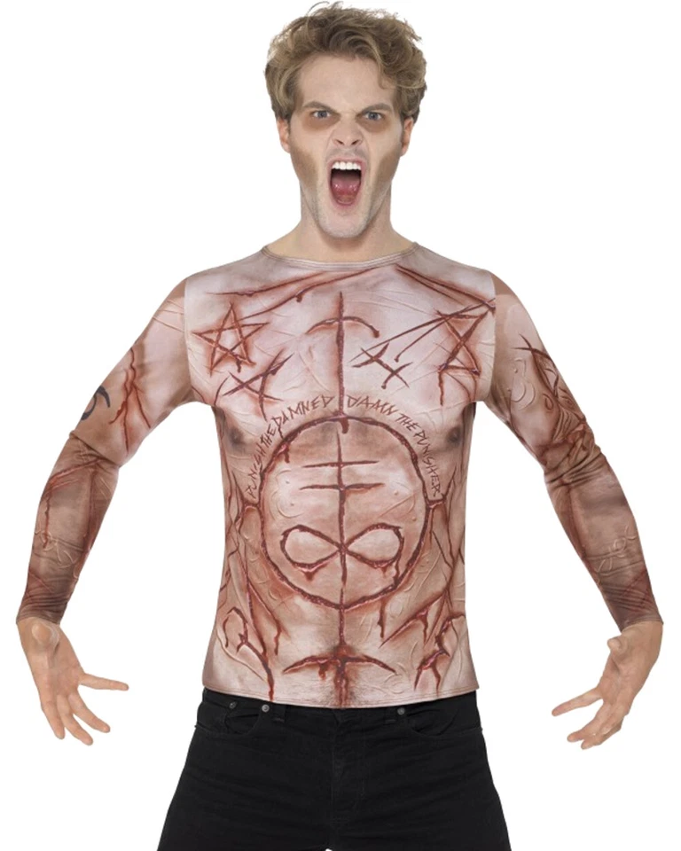 Hombre Halloween Miedo Mutilado Satánico Diablo Piel Camiseta Disfraz Grande 42-44 Foto 1 de 1