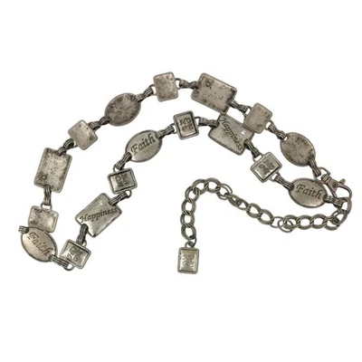 Cinturón de cadena para mujer Faith Hope Happiness Love tono plata encanto ajustable vintage Foto 1 de 4