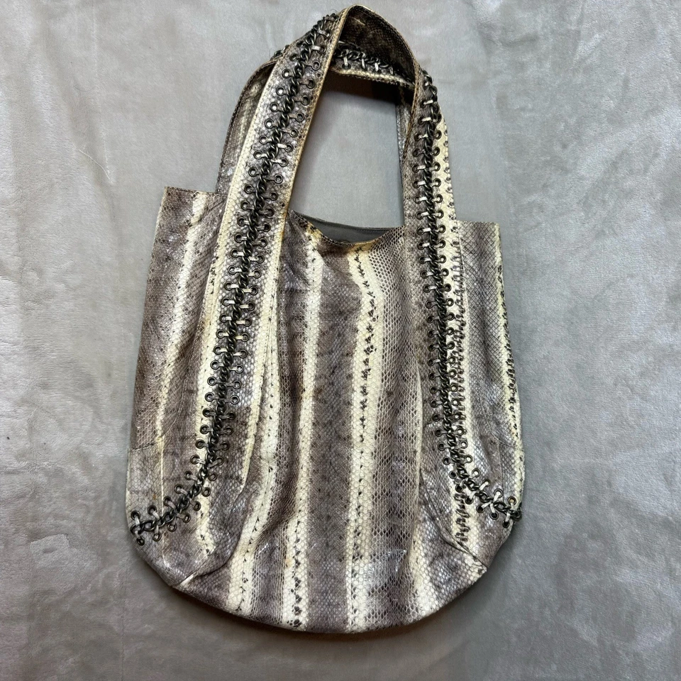 Beirn Snakeskin Double Handle Hobo Tote Bag Neutral Cream with chain - Image 1 of 4