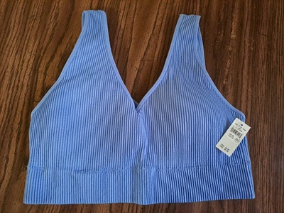 AERIE Sports Bra Real Good XL Light Blue Ribbed Removal Pads NWT - Image 1 of 2