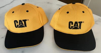 CAT Caterpillar Yellow Embroidered Adjustable Hat Pair Eaheart Industrial NWT - Image 1 of 2