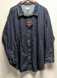 Ava & Viv Long Sleeve Denim Darted Waist Button-Down Shirt - 3X NWT Slimming - Picture 1 of 11