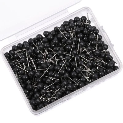 500 Pack Map Push Pins 1/8 Inch Black Map Tacks Small Round Head Push  - Image 1 of 4