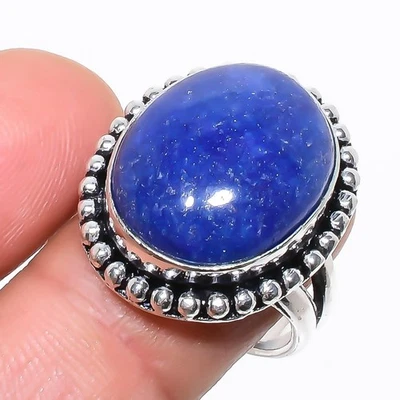 Natural Blue Aventurine Gemstone 925 Sterling Silver Ring Size 7.5 j622 - Image 1 of 4