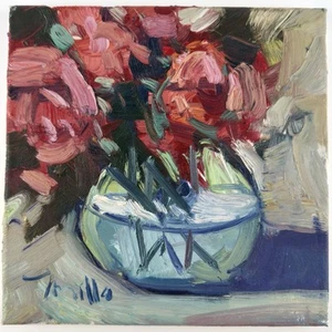 Early Jose Trujillo Painting 2016 “Still Life With Roses” 10x10 Oil Canvas COA - Picture 1 of 7