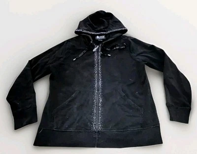 Sudadera con capucha Christine Alexander negra brillante con cremallera para mujer talla pequeña Foto 1 de 4
