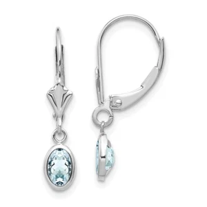 Pendientes colgantes y aguamarina corte ovalado de oro blanco de 14k de 6x4 mm para mujer - Imagen 1 de 4