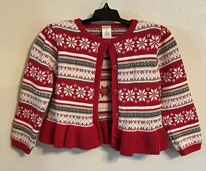 Gymboree 5T Girl Fair Isle Snowflake Cardigan Sweater Red Gray White - Picture 1 of 5