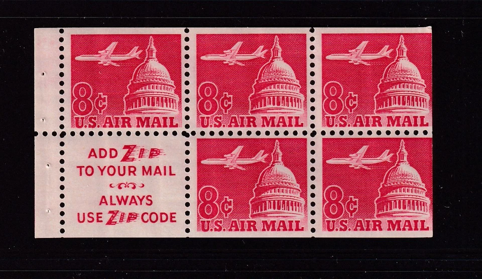 1962 Airmail booklet pane untagged Sc C64b MNH slogan 3  (M - Image 1 of 1
