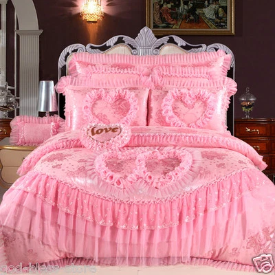  Bedding set 4pcs Wedding cotton satin lace duvet cover bed cover 2 pillowcases - Image 1 of 4
