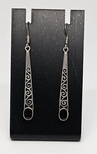 Vintage Sterling Silver Long Onyx Filigree Dangle Drop Earrings 2" 3.9g - Picture 1 of 1