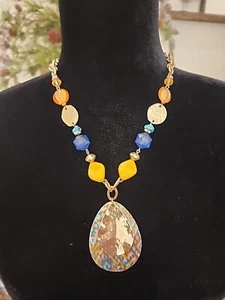 Ruby Rd Bold Yellow Blue Gold Statement Necklace 21-24" Spring - Picture 1 of 6