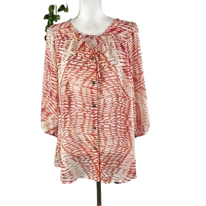 Nine West Bluse Gr. Extra Large orange rosa transparent Rüschen Knopfleiste Bauern - Bild 1 von 13