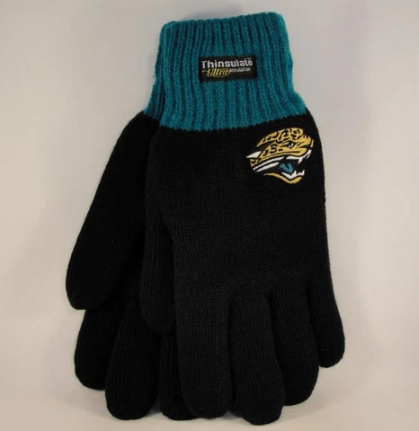 Jacksonville Jaguars NFL Mens Thinsulate Gloves Black Teal Cover