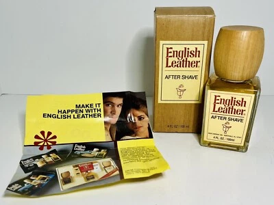 Tapa de madera vintage de cuero inglés para después del afeitado 4 OZ, etiqueta de papel, caja, cupón NUEVO Foto 1 de 4