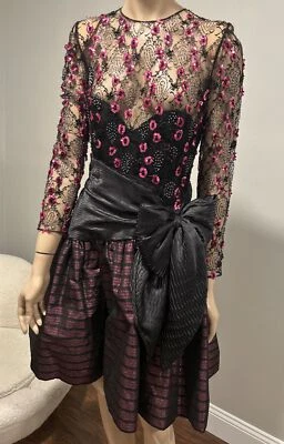 Carol Mignon Boutique Vintage 80’s Black Pink Lace Dress Sz 4 - Image 1 of 4