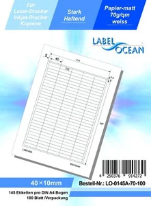 100 Feuille A4 Etiquettes Adhésives 40x10mm Autocollantes papier matte 70g - Photo 1/1