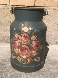 mittelgroße alte Bäuerliche Milchkanne Original mit Blumenmotiv bemalt Vintage - Bild 1 von 6