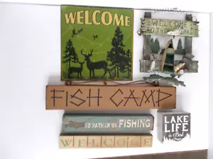 6 ASSORTED WOOD/METAL WELCOME/RESORT/CAMP/FISHING SIGNS - Picture 1 of 2