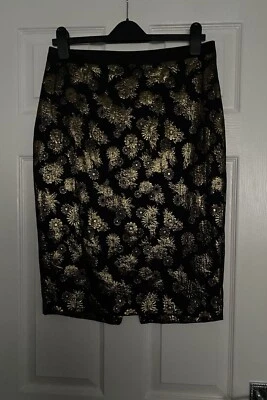Ladies Black and Gold Metallic Floral Sparkle Skirt Size 12 Fit Approx 10/12 - Image 1 of 4