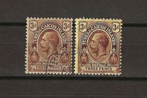 TURKS & CAICOS ISLANDS 1913/21 SG 133b + 133d USED - Picture 1 of 1