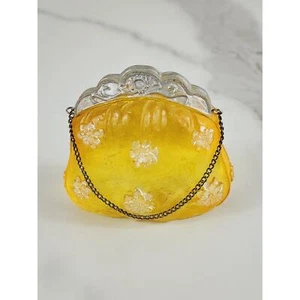 Mini Purse Handbag Resin Figurine 2 1/2" Yellow Silver Home Decor 80's Vintage - Picture 1 of 12