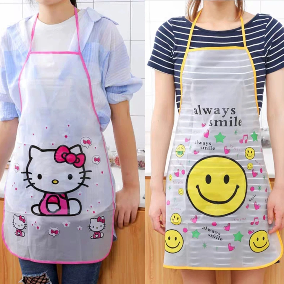 Lindo delantal de cocina impermeable de PVC de dibujos animados para mujer Foto 1 de 1