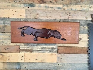 HUGE MID CENTURY 60S JAGUAR TEAK WOODEN WALL ART HANGING PLAQUE PANEL SCANDI 70S - Picture 1 of 10