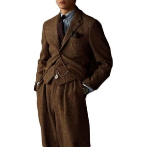 65%Wolle Herren Brauner Anzug Jacke Blazer Smoking Sakko Einreihig Reise Custom - Bild 1 von 7