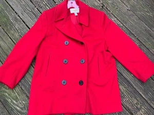 TALBOT'S Woolmark Pure RED New Wool BLACK Sailor Button Peacoat Jacket 14 P👗m17 - Picture 1 of 10