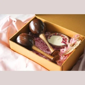 Coconut Shell Handmade Love Gift Hamper - 1 Rose Candle, 2 Wine Glasses Natural - Picture 1 of 6