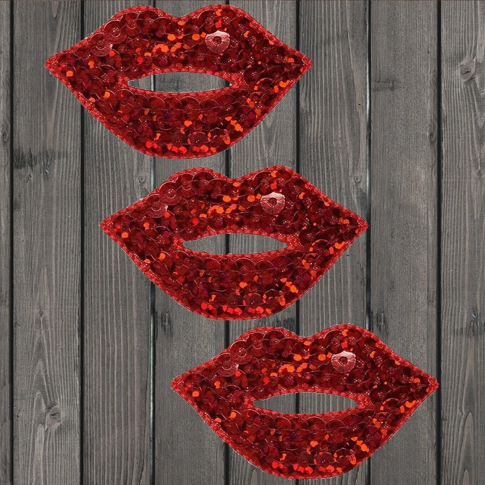 Red Lips Embroidered Patch — 3-Pack — Iron On - Image 1 of 1