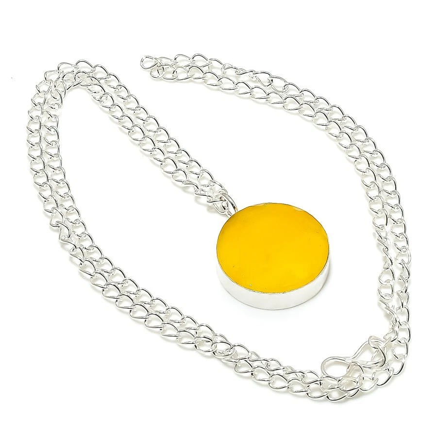 Collar de joyería de plata 925 hecho a mano con piedras preciosas de ónix amarillo 18" R-5731 Foto 1 de 1