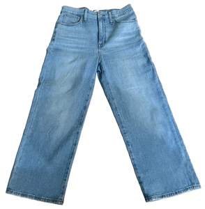 Madewell Jeans donna tg 28 blu chiaro lavaggio vita alta slim gamba larga pantaloni crop - Foto 1 di 11